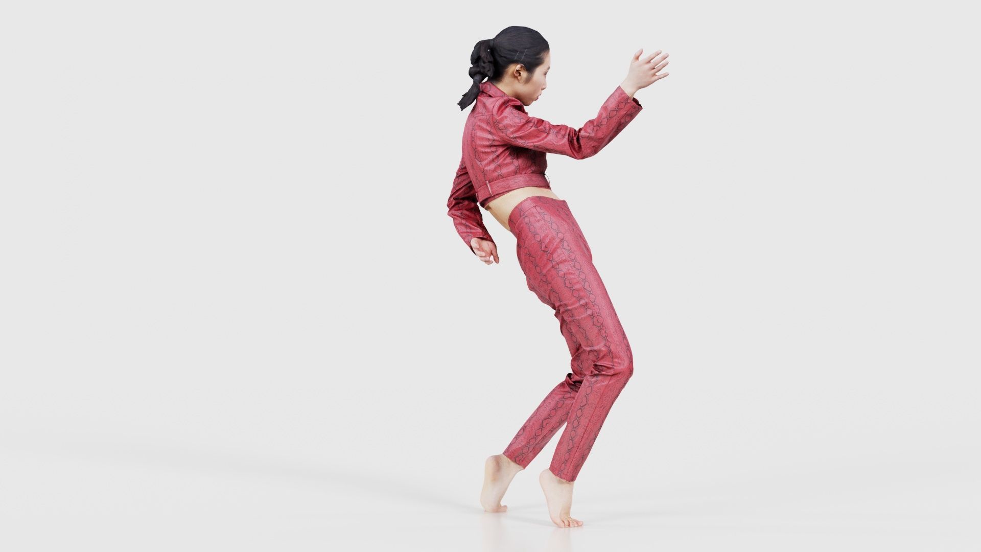 Asian Woman Wearing Red Leather Snake Print Outfit 003 Low-poly 3D model_19