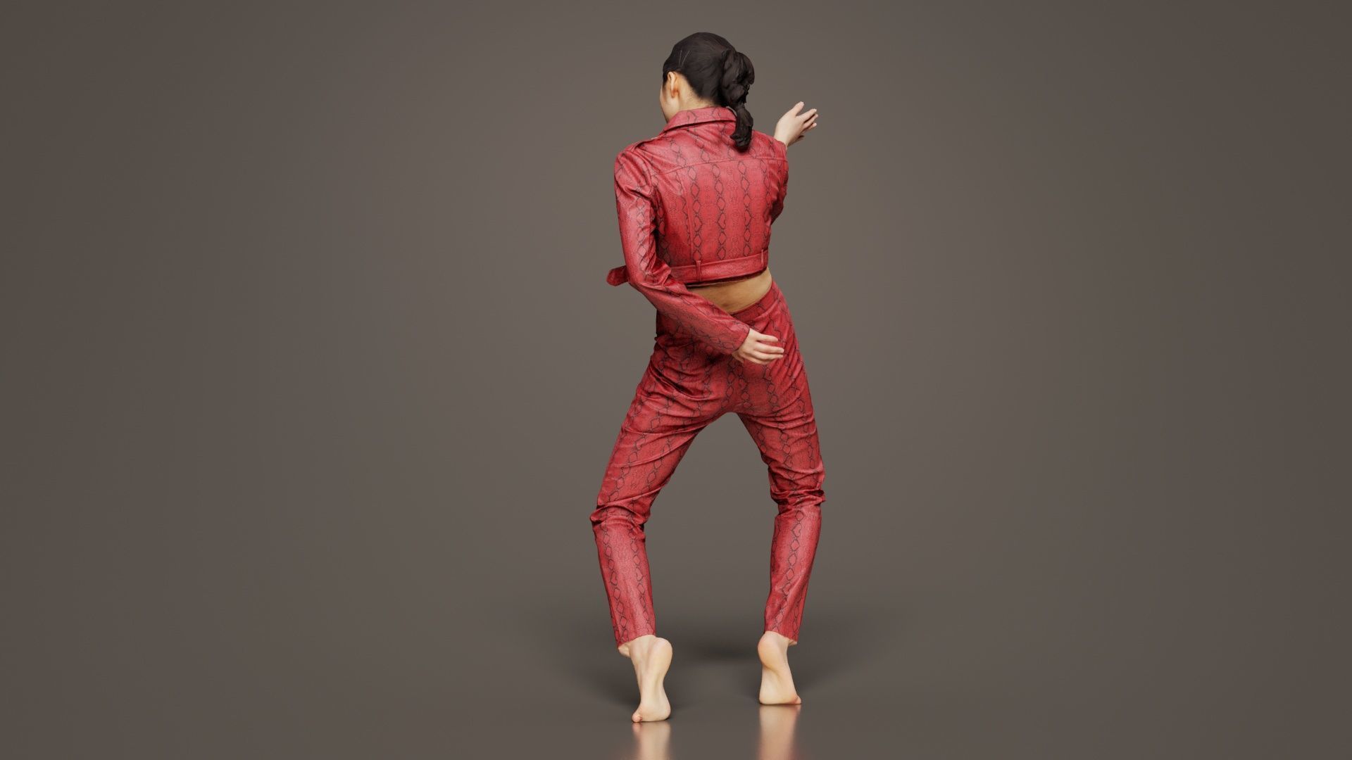 Asian Woman Wearing Red Leather Snake Print Outfit 003 Low-poly 3D model_1