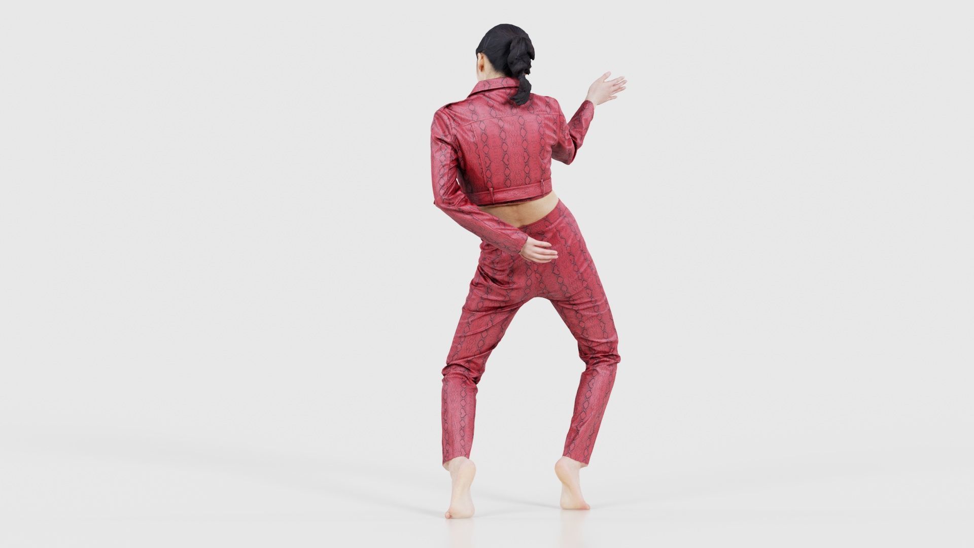 Asian Woman Wearing Red Leather Snake Print Outfit 003 Low-poly 3D model_22