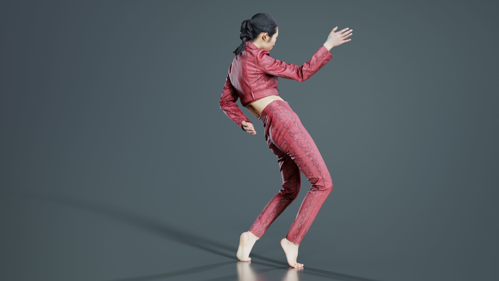 Asian Woman Wearing Red Leather Snake Print Outfit 003 Low-poly 3D model_4