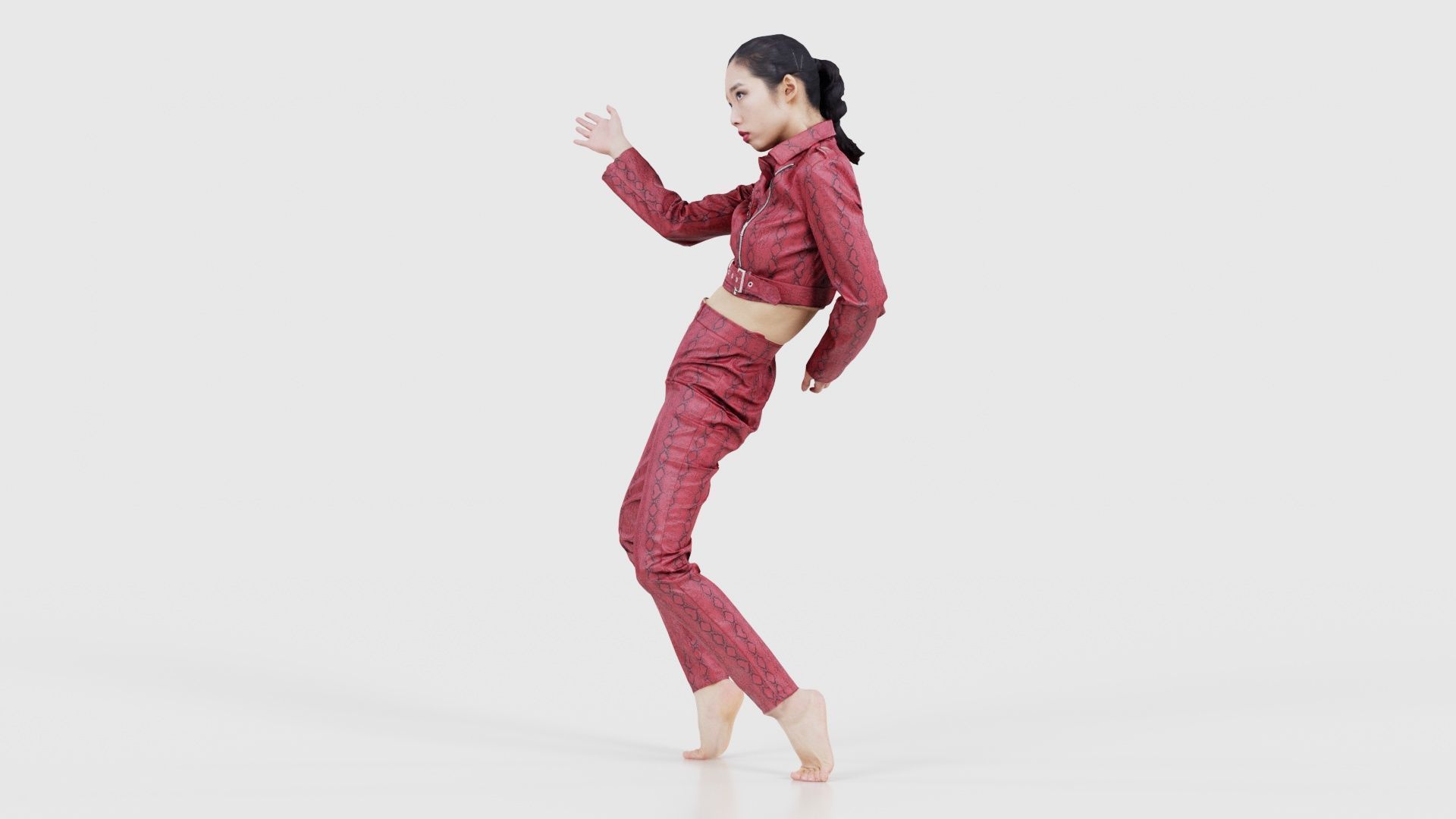 Asian Woman Wearing Red Leather Snake Print Outfit 003 Low-poly 3D model_25