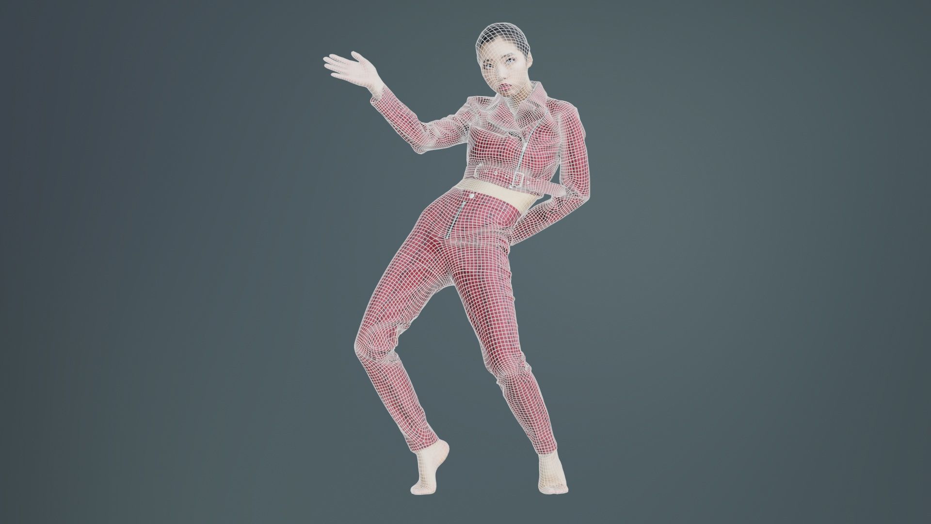 Asian Woman Wearing Red Leather Snake Print Outfit 003 Low-poly 3D model_9