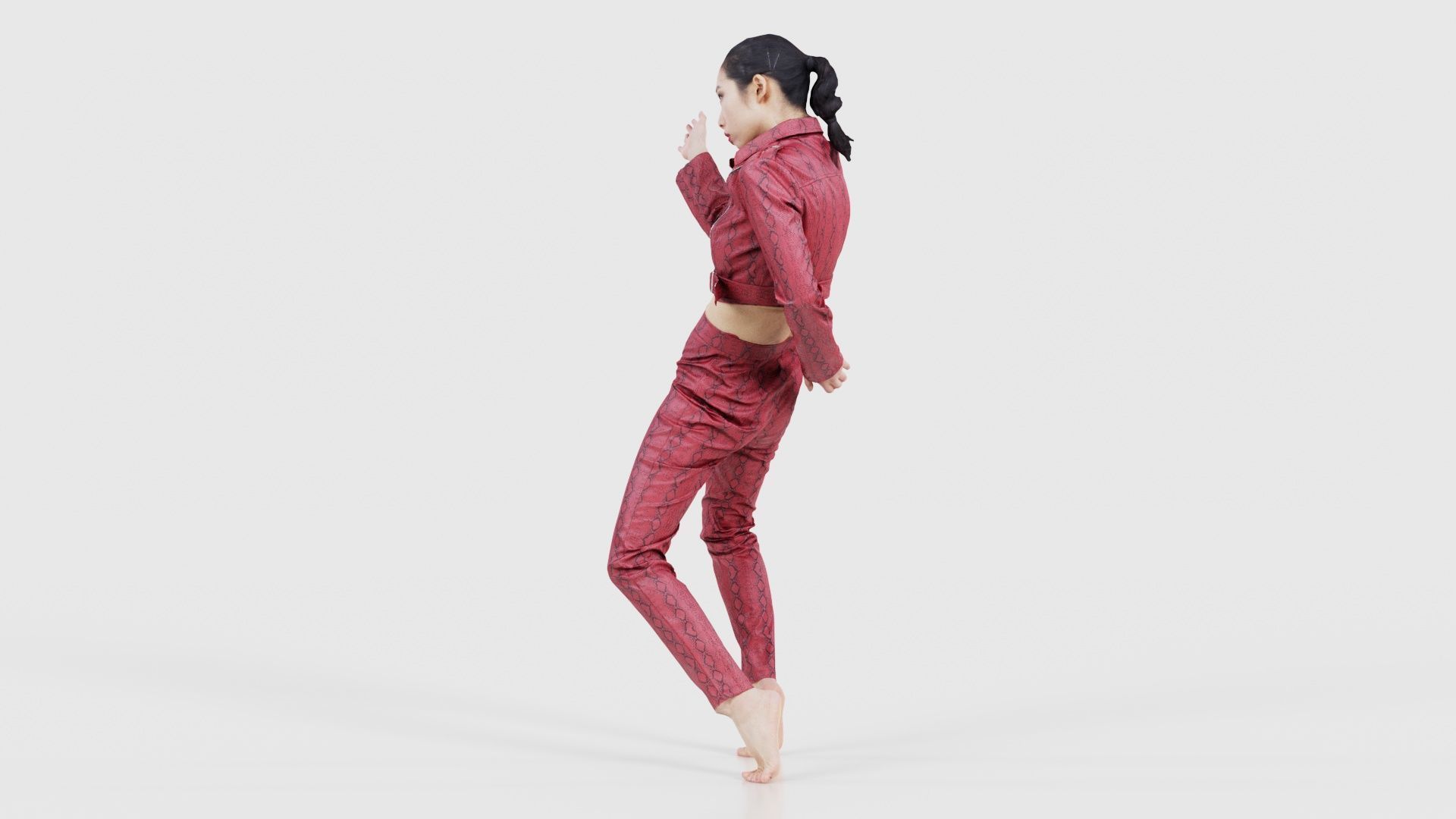Asian Woman Wearing Red Leather Snake Print Outfit 003 Low-poly 3D model_24