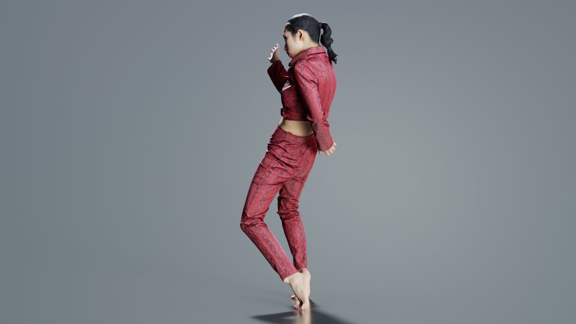 Asian Woman Wearing Red Leather Snake Print Outfit 003 Low-poly 3D model_7