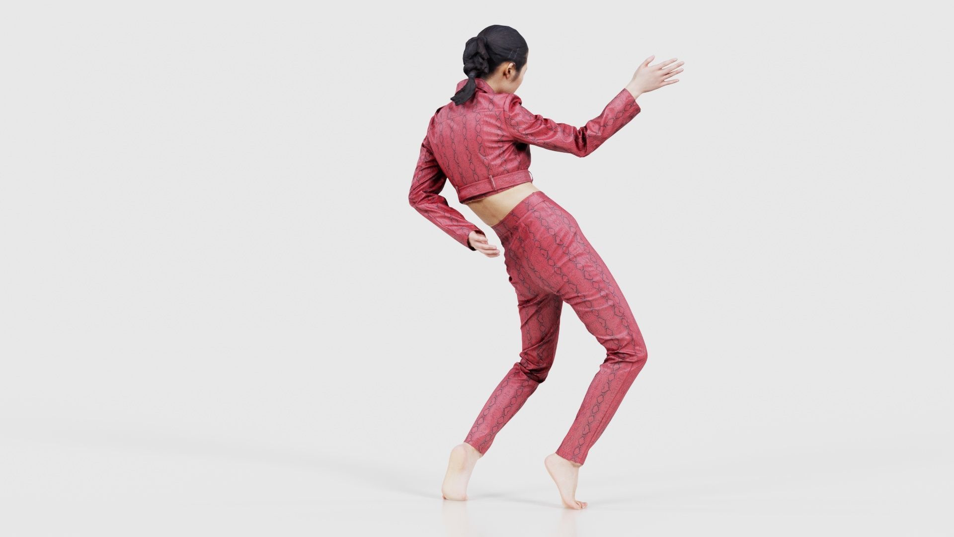 Asian Woman Wearing Red Leather Snake Print Outfit 003 Low-poly 3D model_20