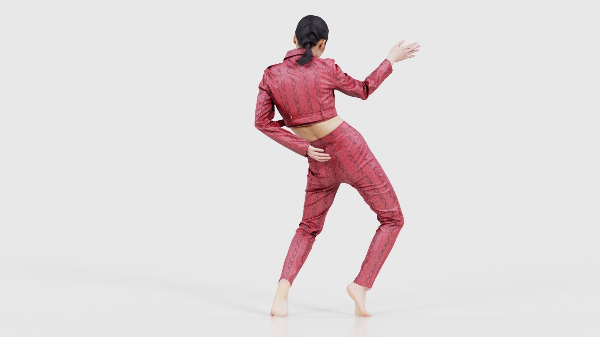 Asian Woman Wearing Red Leather Snake Print Outfit 003 Low-poly 3D model_21