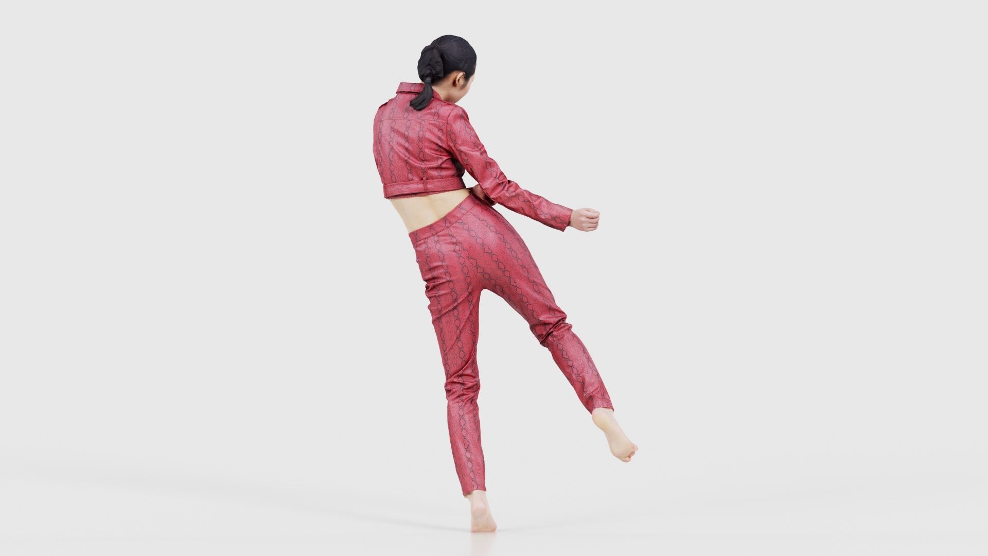 Asian Woman Wearing Red Leather Snake Print Outfit 006 Low-poly 3D model_21