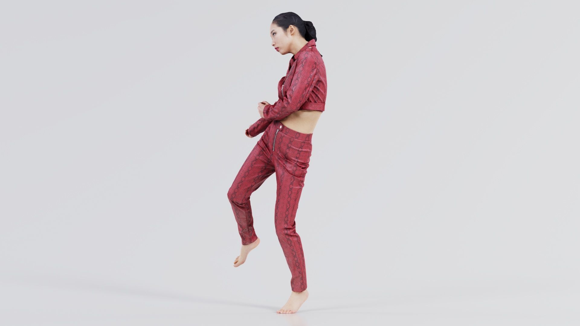 Asian Woman Wearing Red Leather Snake Print Outfit 006 Low-poly 3D model_6