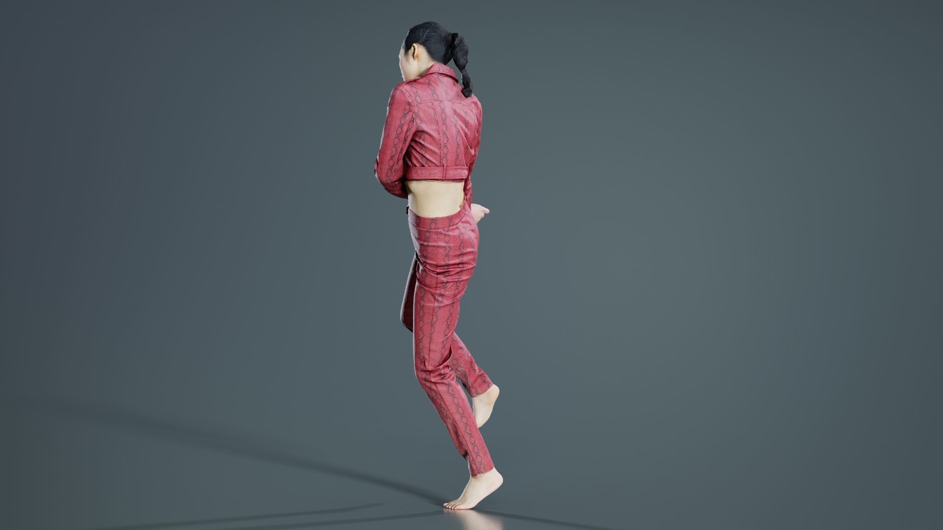 Asian Woman Wearing Red Leather Snake Print Outfit 006 Low-poly 3D model_7