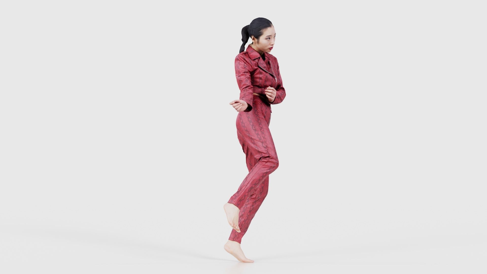 Asian Woman Wearing Red Leather Snake Print Outfit 006 Low-poly 3D model_18