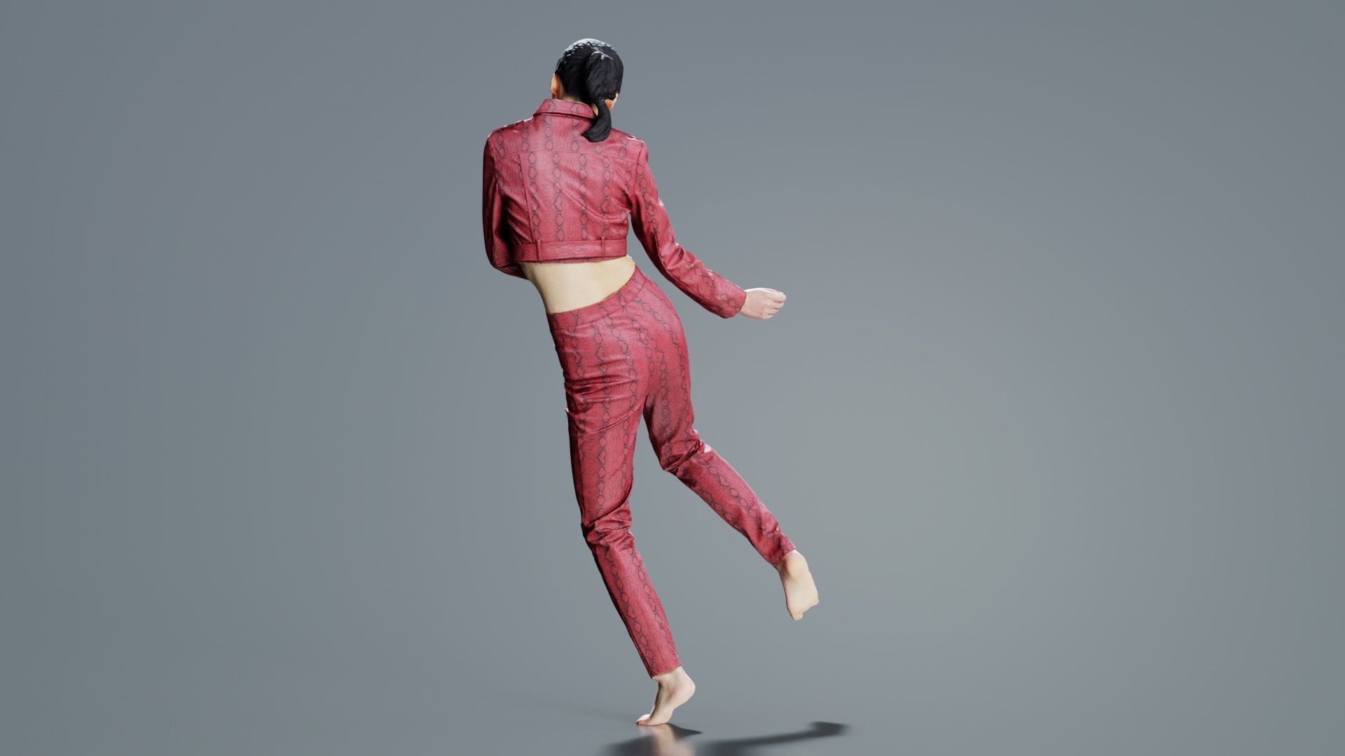 Asian Woman Wearing Red Leather Snake Print Outfit 006 Low-poly 3D model_4