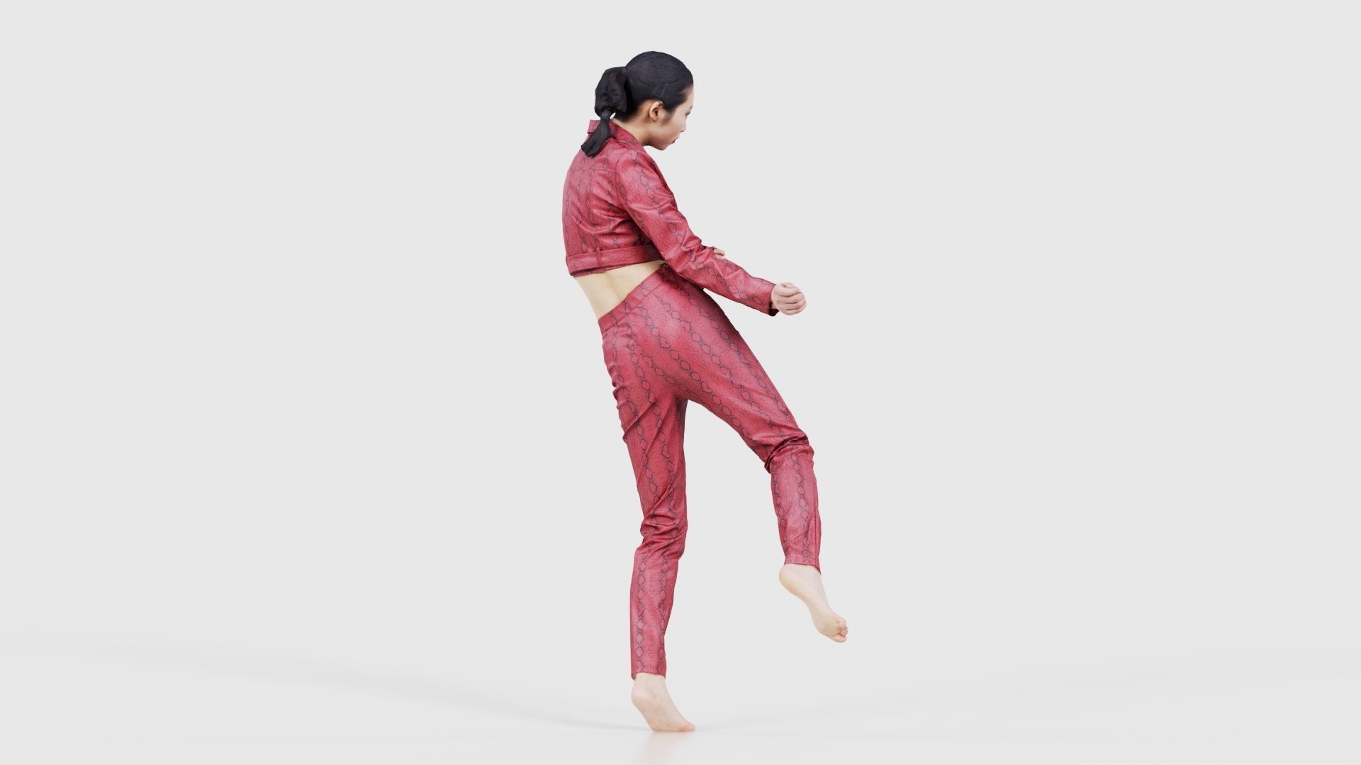 Asian Woman Wearing Red Leather Snake Print Outfit 006 Low-poly 3D model_20