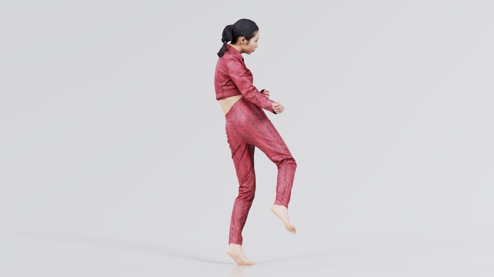 Asian Woman Wearing Red Leather Snake Print Outfit 006 Low-poly 3D model_5