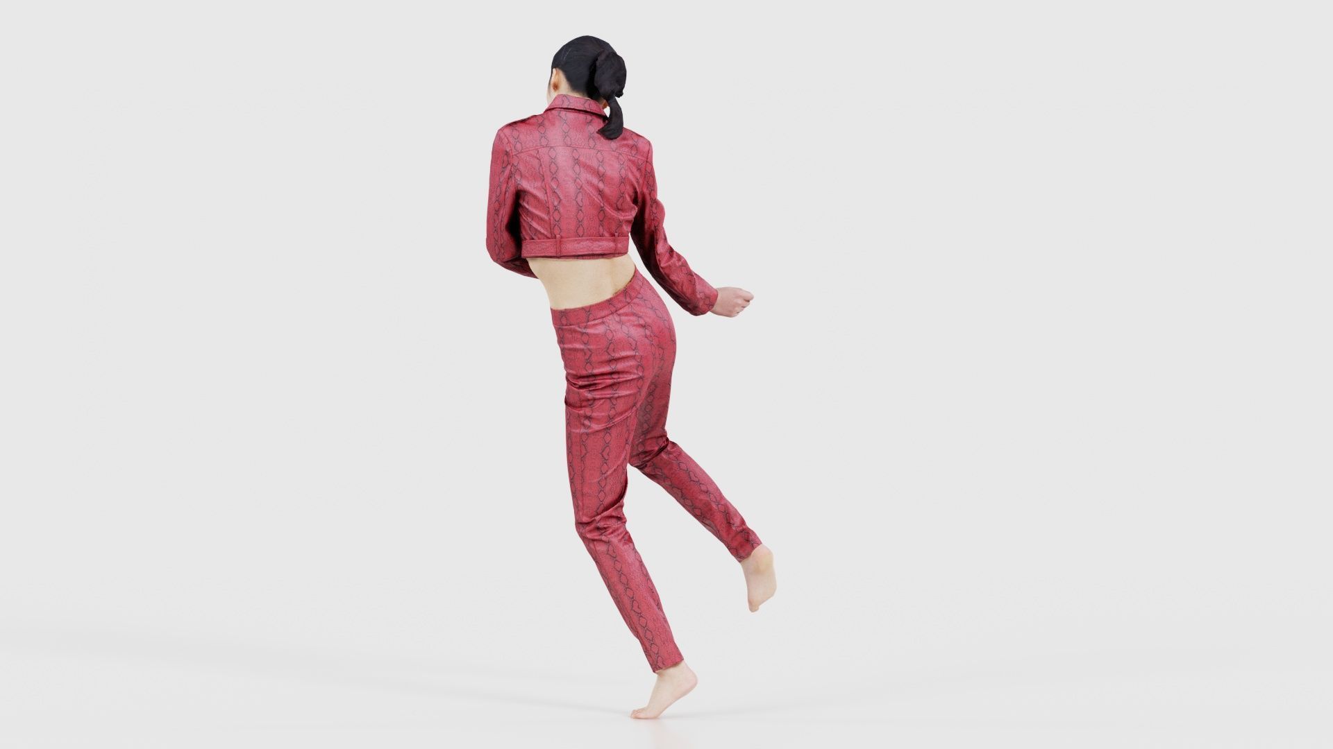 Asian Woman Wearing Red Leather Snake Print Outfit 006 Low-poly 3D model_23