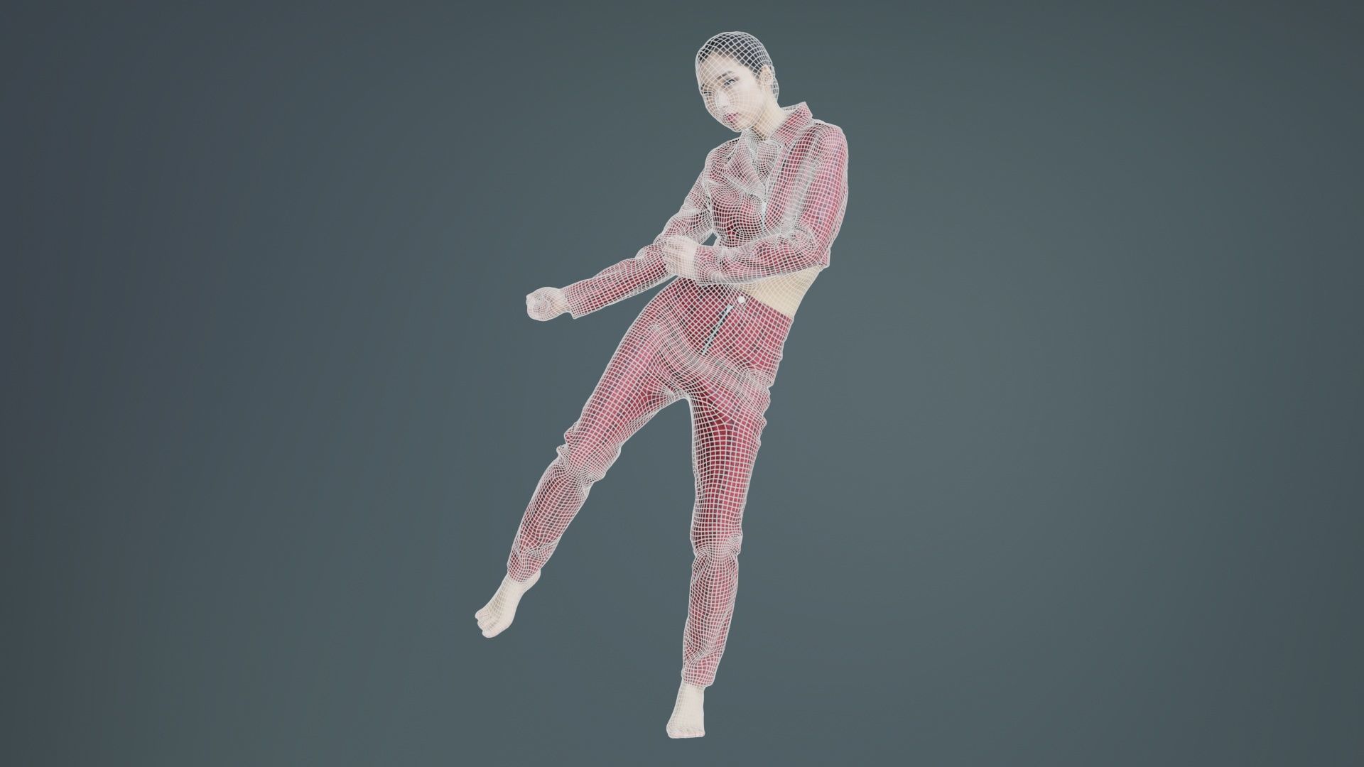 Asian Woman Wearing Red Leather Snake Print Outfit 006 Low-poly 3D model_9