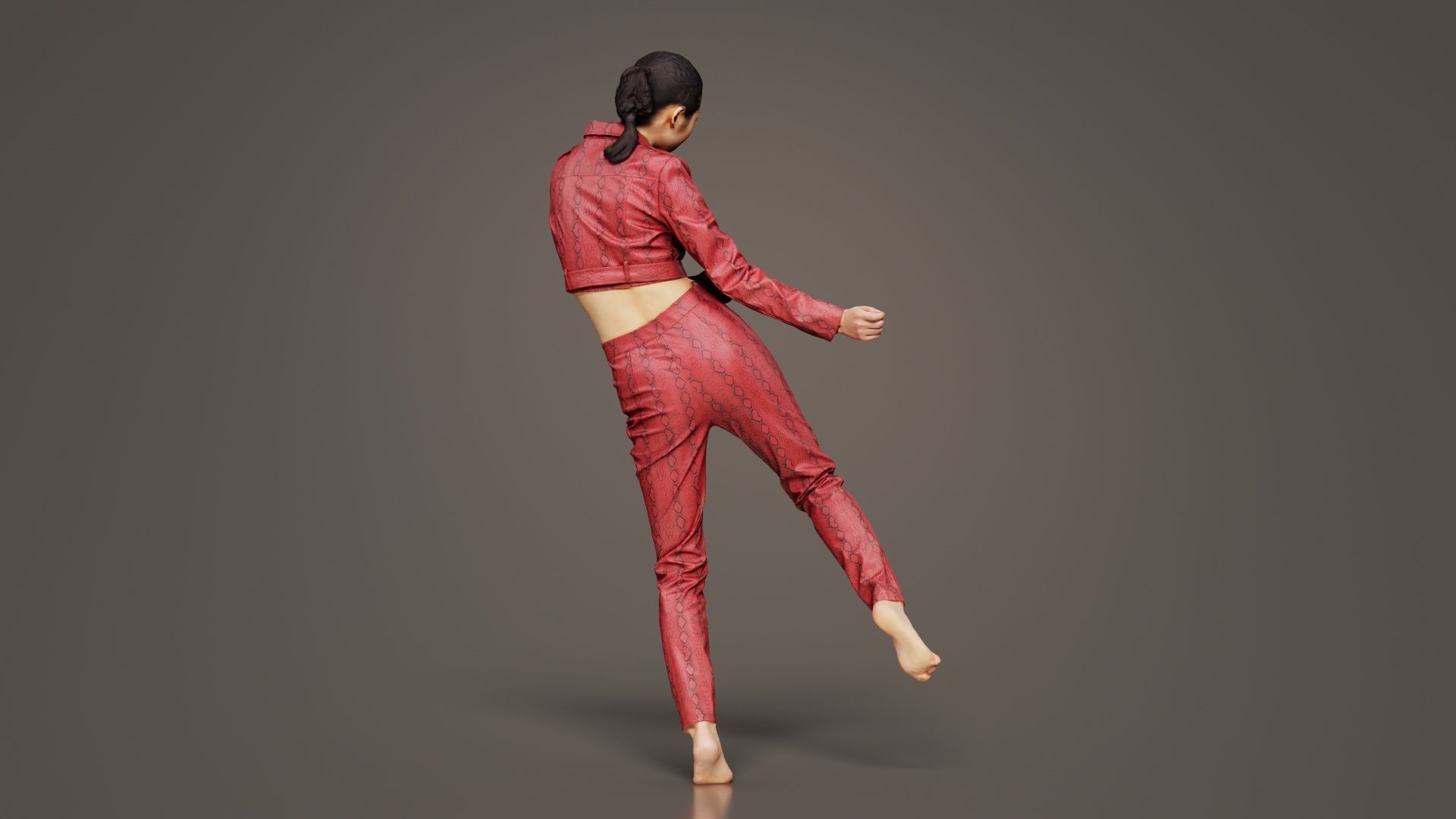 Asian Woman Wearing Red Leather Snake Print Outfit 006 Low-poly 3D model_3