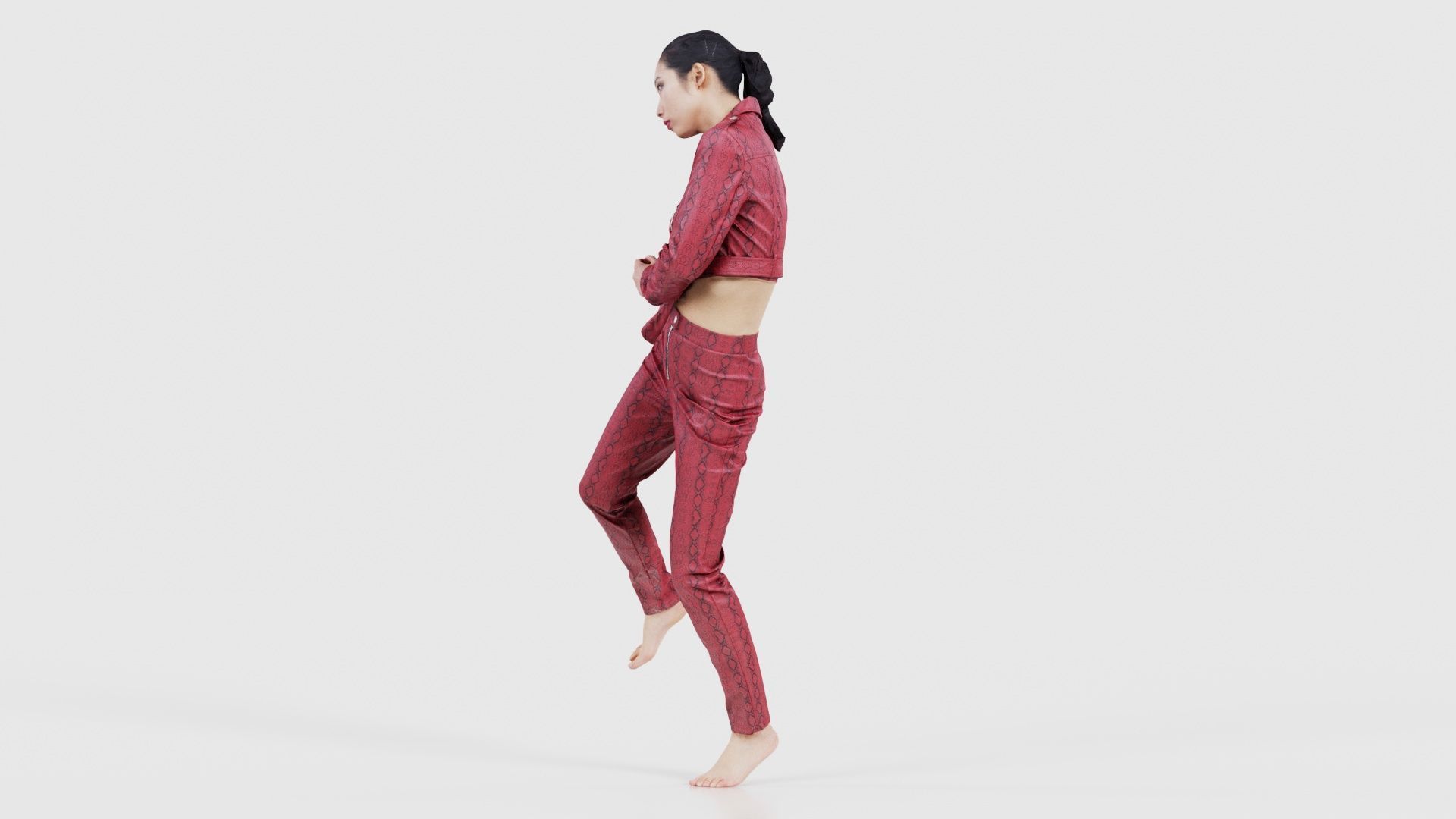 Asian Woman Wearing Red Leather Snake Print Outfit 006 Low-poly 3D model_25