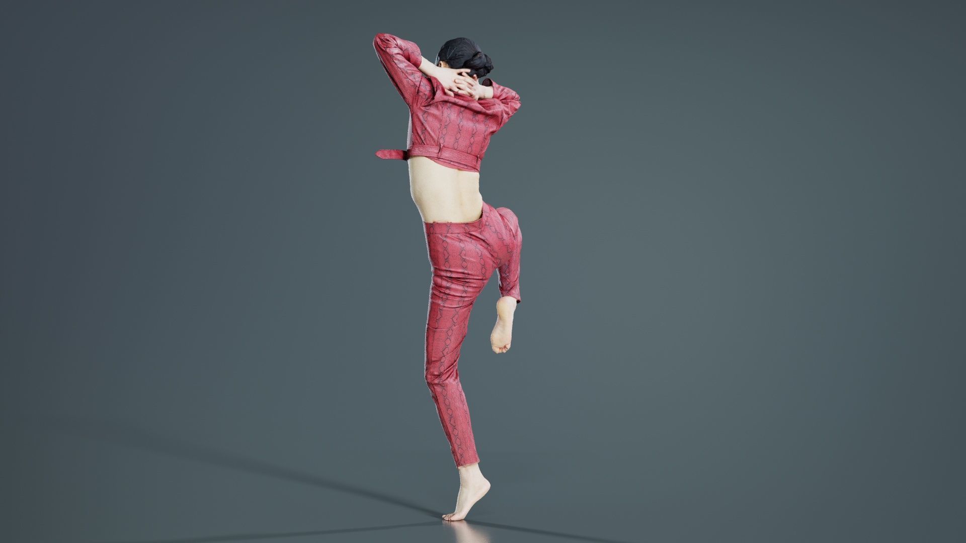 Asian Woman Wearing Red Leather Snake Print Outfit 012 Low-poly 3D model_7
