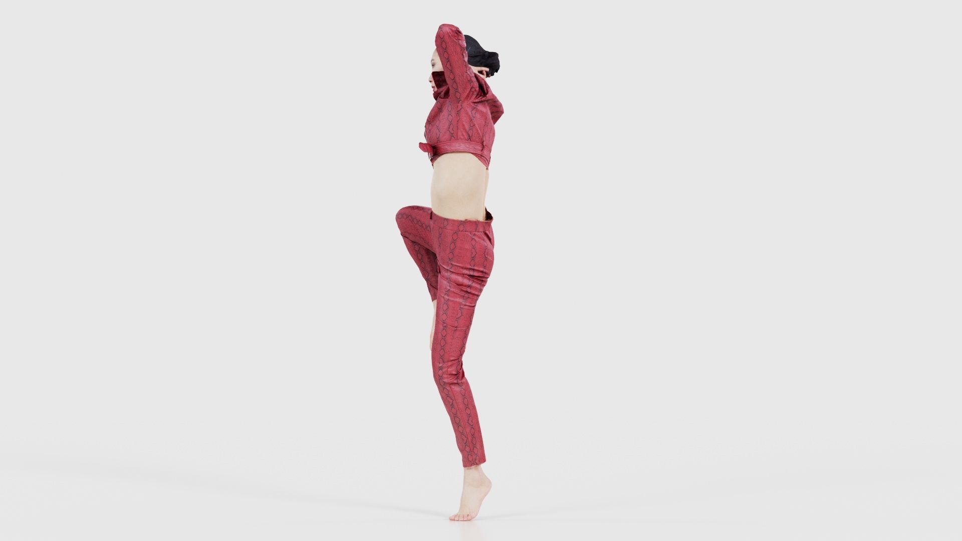 Asian Woman Wearing Red Leather Snake Print Outfit 012 Low-poly 3D model_24