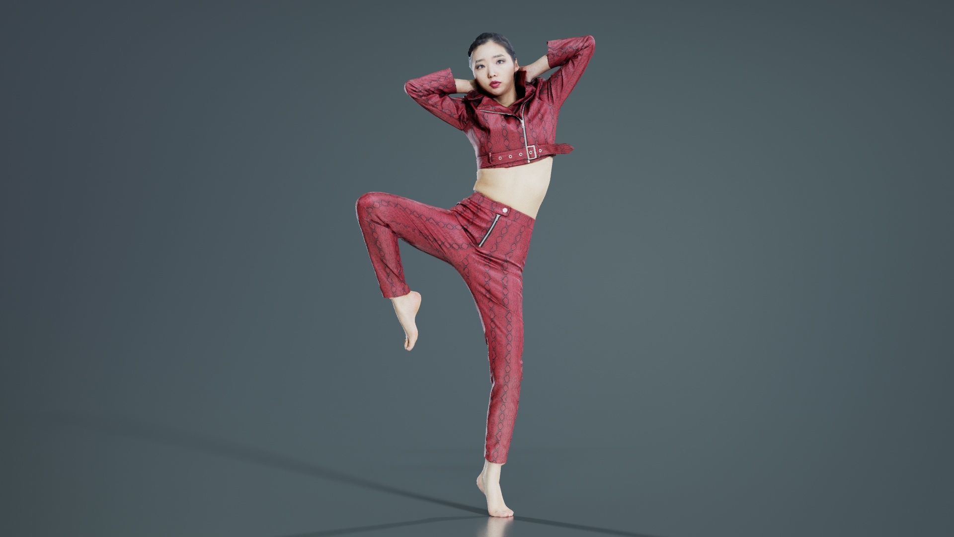 Asian Woman Wearing Red Leather Snake Print Outfit 012 Low-poly 3D model_6