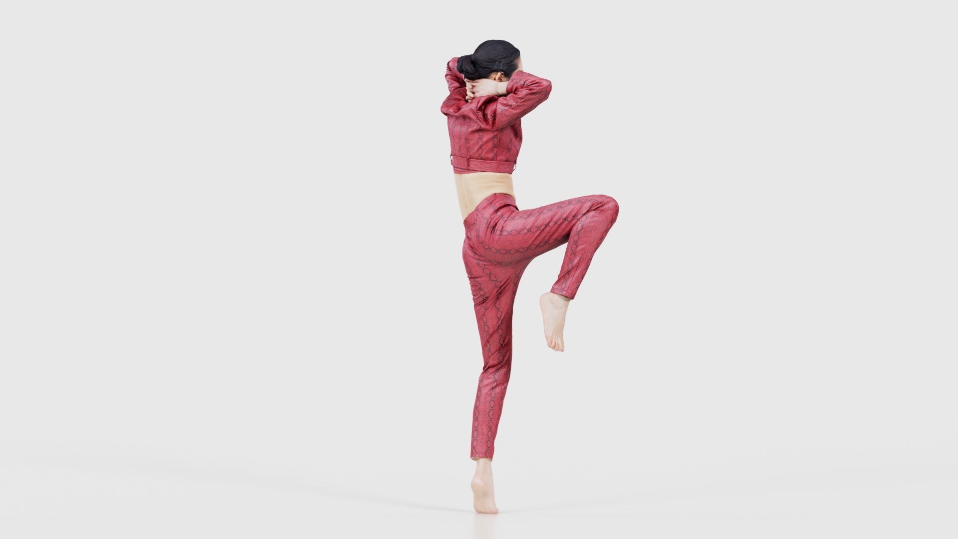 Asian Woman Wearing Red Leather Snake Print Outfit 012 Low-poly 3D model_19
