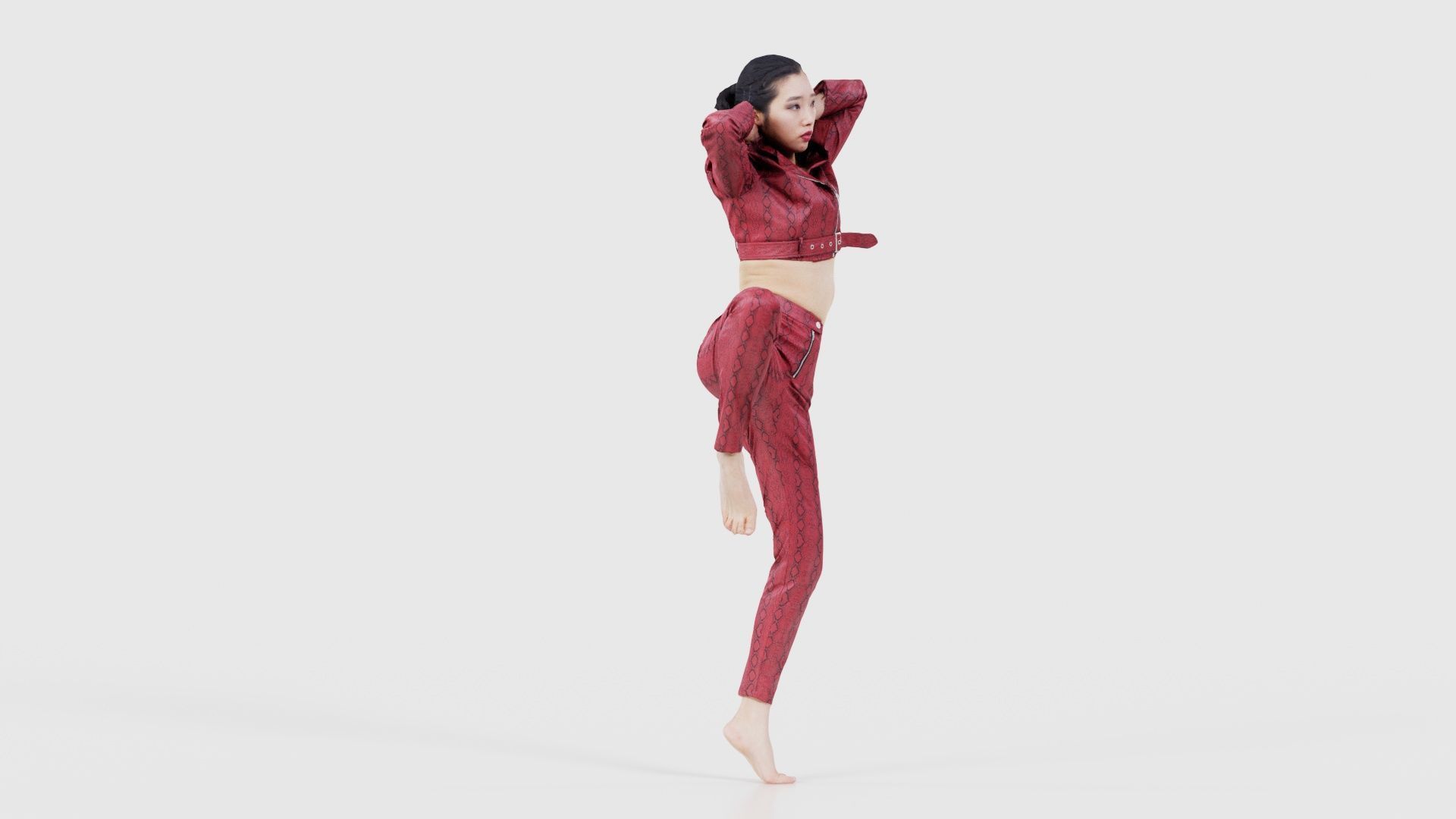 Asian Woman Wearing Red Leather Snake Print Outfit 012 Low-poly 3D model_17