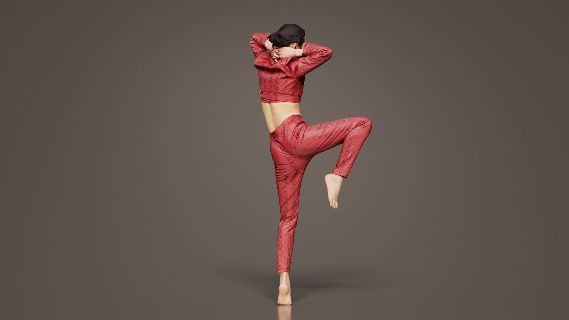 Asian Woman Wearing Red Leather Snake Print Outfit 012 Low-poly 3D model_4