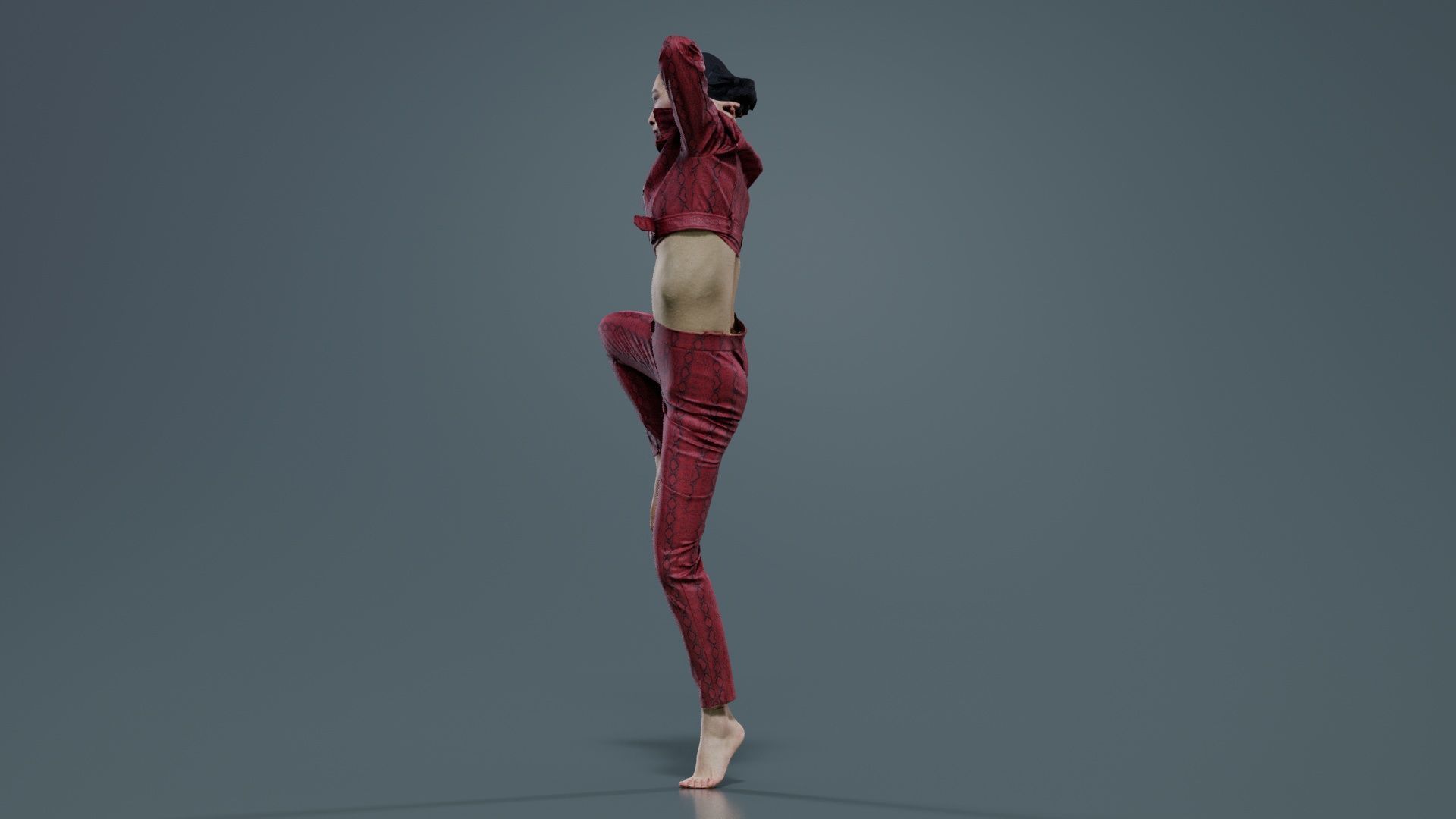 Asian Woman Wearing Red Leather Snake Print Outfit 012 Low-poly 3D model_3