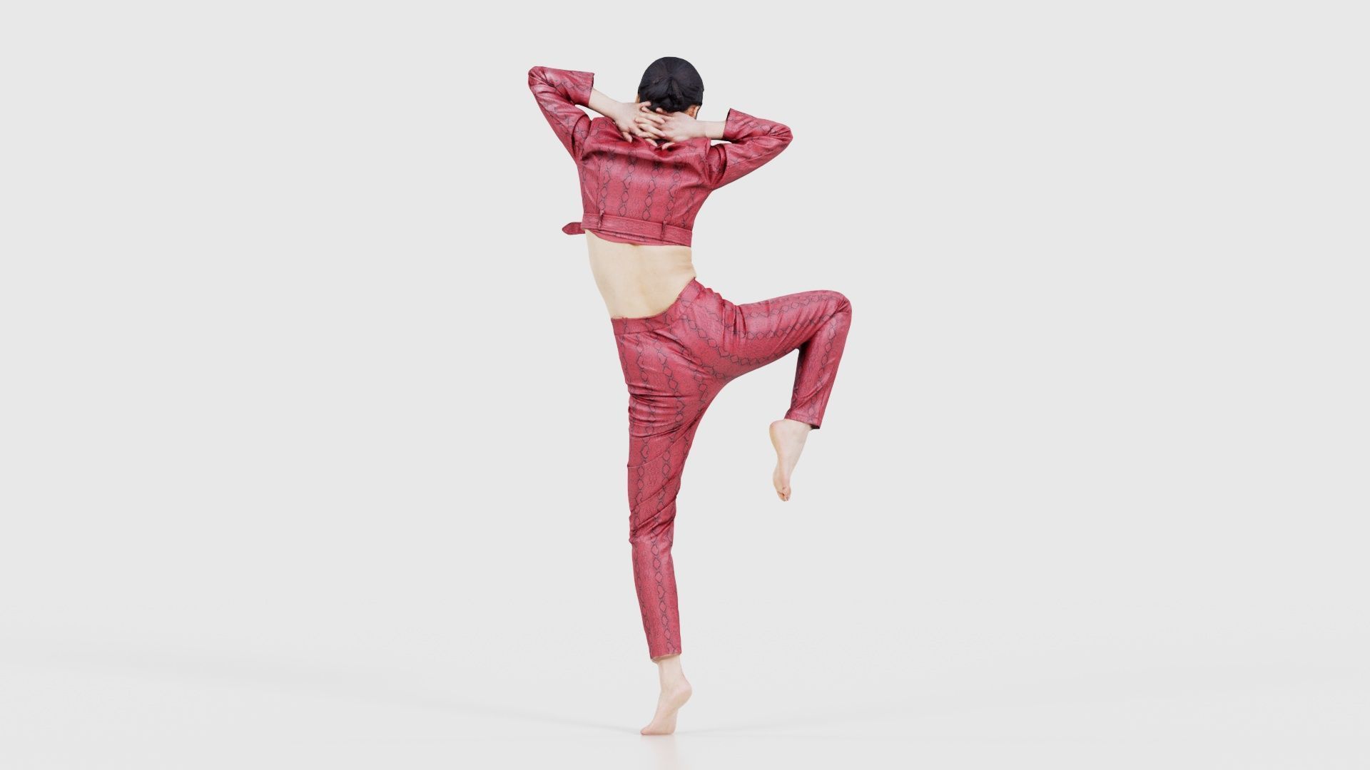 Asian Woman Wearing Red Leather Snake Print Outfit 012 Low-poly 3D model_21