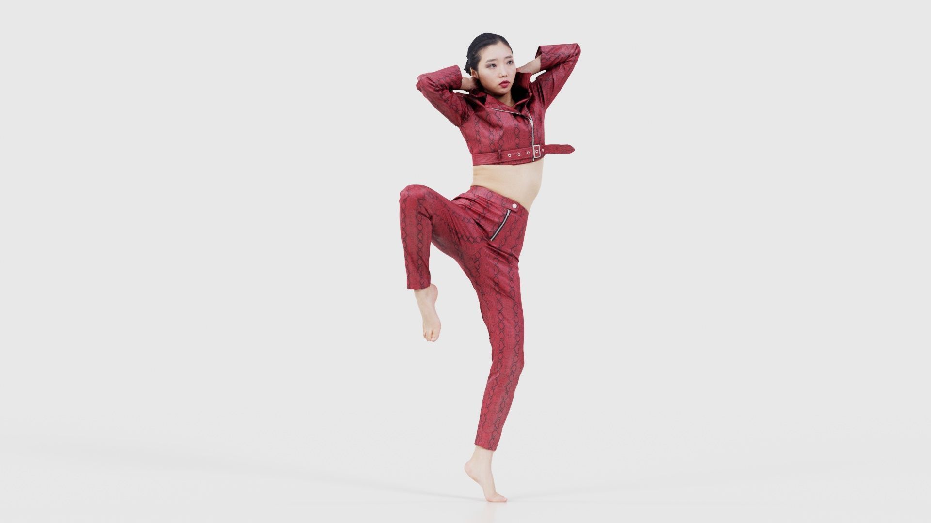 Asian Woman Wearing Red Leather Snake Print Outfit 012 Low-poly 3D model_16