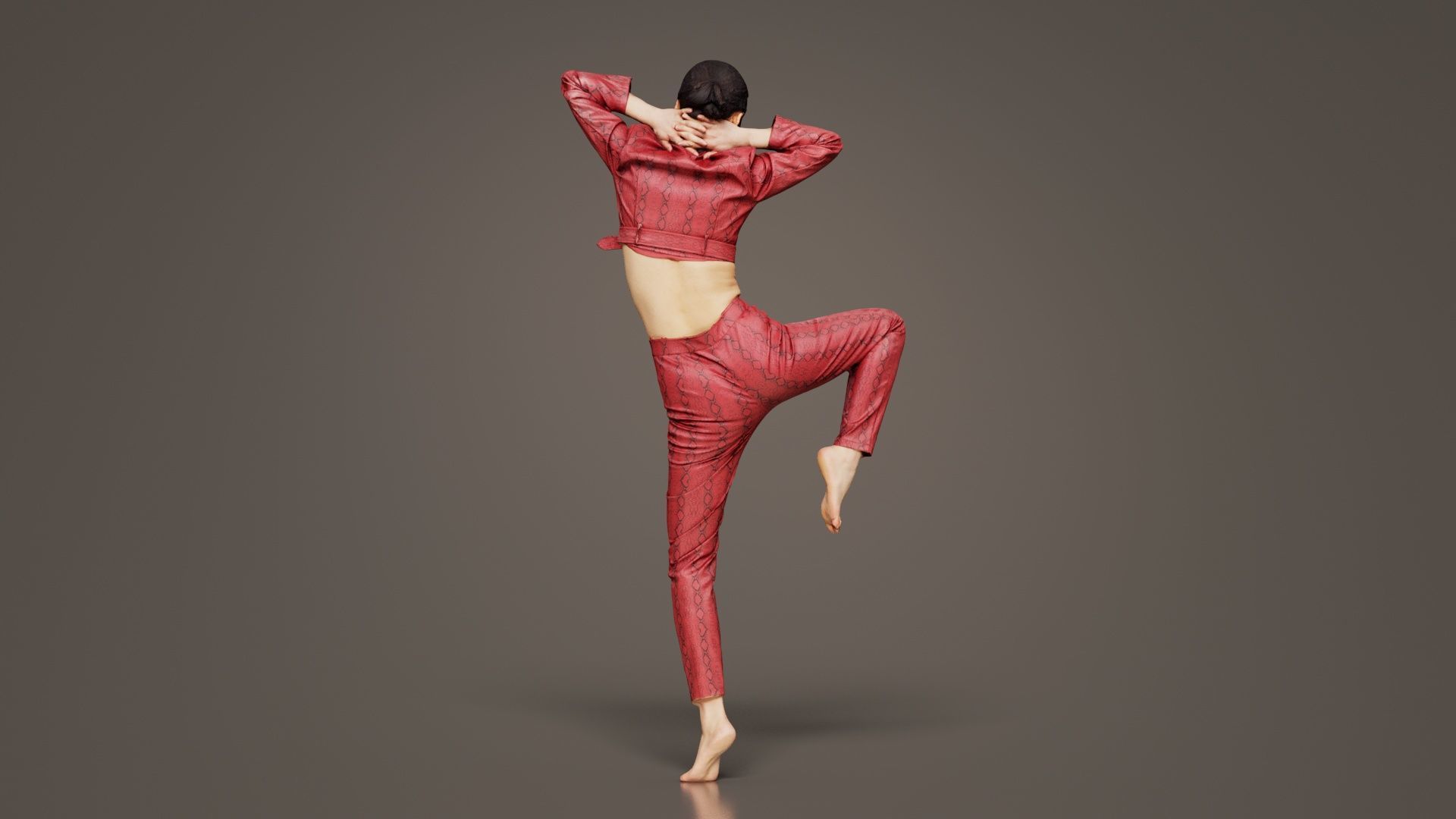 Asian Woman Wearing Red Leather Snake Print Outfit 012 Low-poly 3D model_5