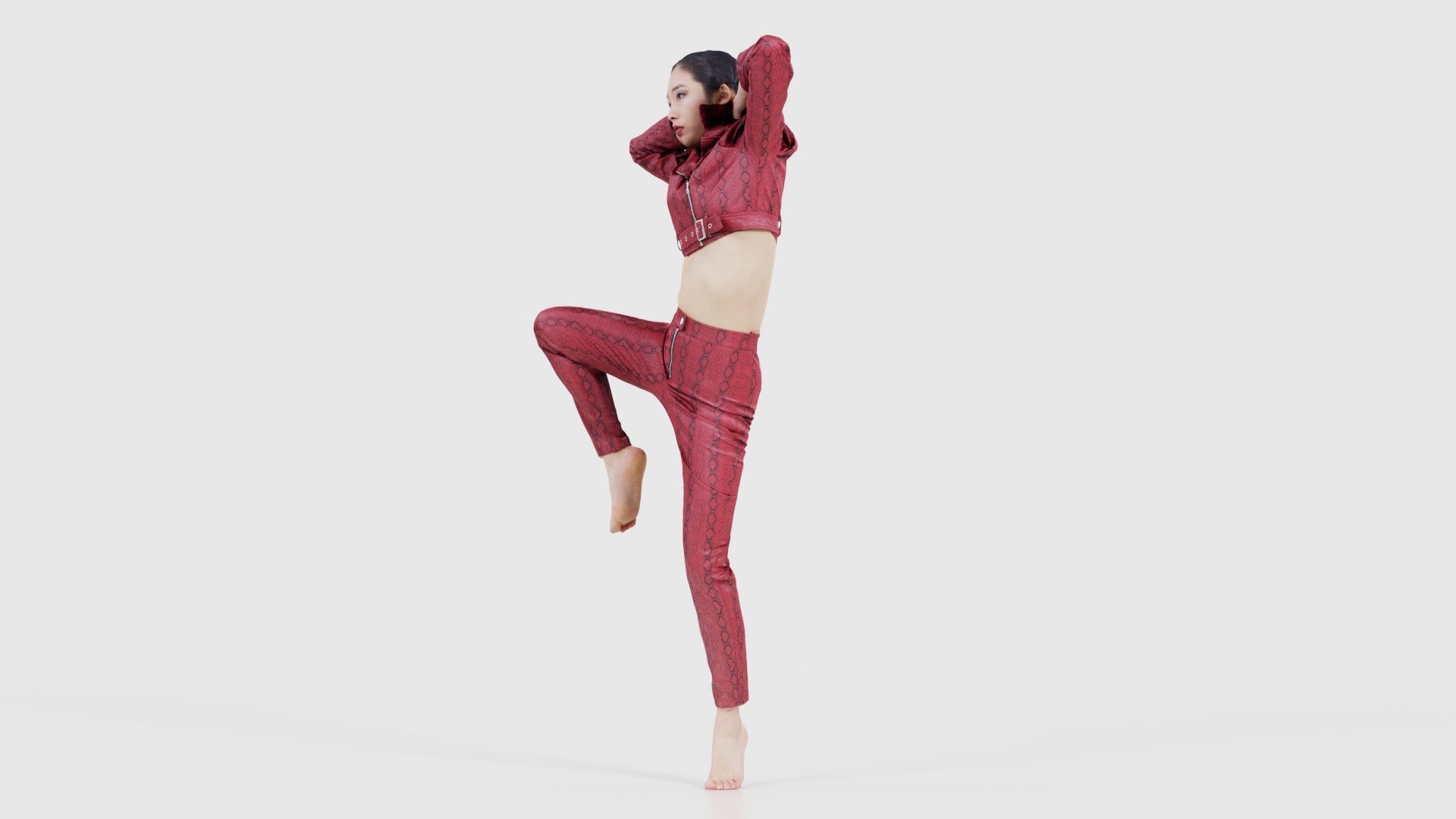 Asian Woman Wearing Red Leather Snake Print Outfit 012 Low-poly 3D model_25