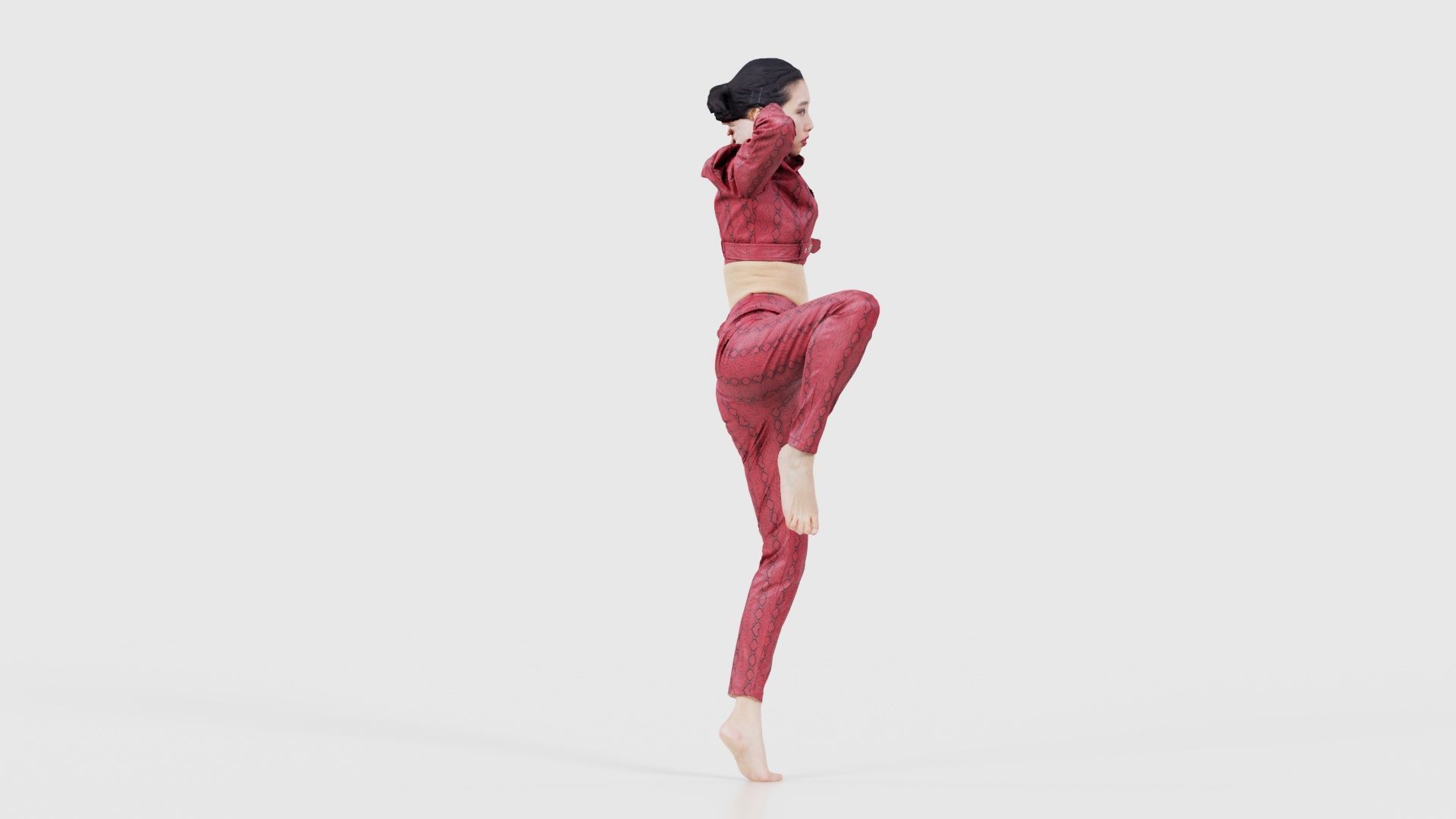 Asian Woman Wearing Red Leather Snake Print Outfit 012 Low-poly 3D model_18
