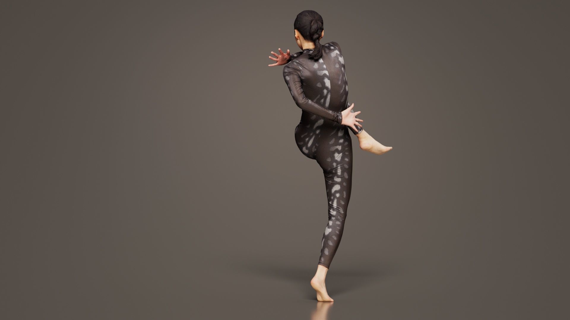 Asian Woman Wearing Snake Print Catsuit 010 Low-poly 3D model_3