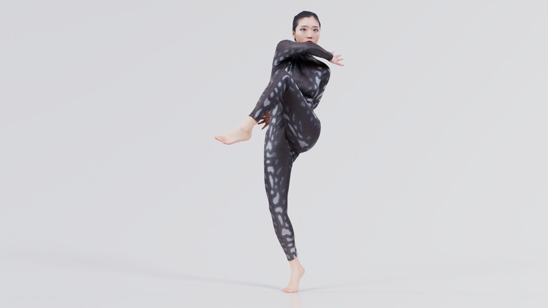 Asian Woman Wearing Snake Print Catsuit 010 Low-poly 3D model_5