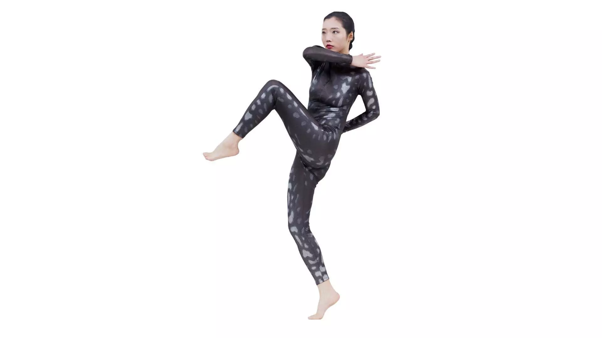Asian Woman Wearing Snake Print Catsuit 010 Low-poly 3D model_0