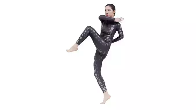 Asian Woman Wearing Snake Print Catsuit 010 Low-poly 3D model