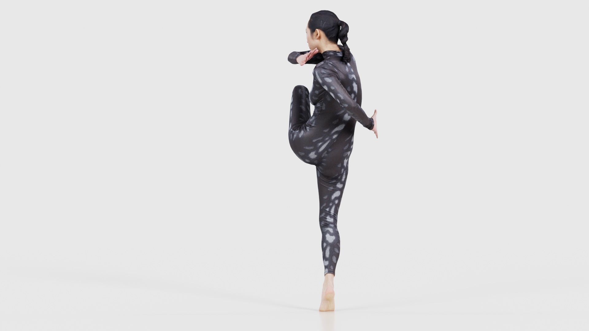 Asian Woman Wearing Snake Print Catsuit 010 Low-poly 3D model_24