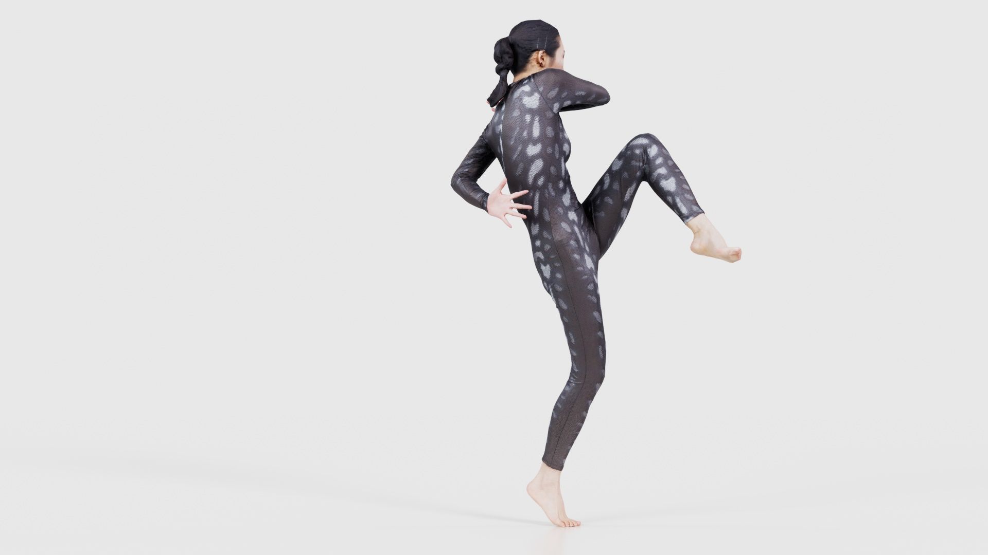 Asian Woman Wearing Snake Print Catsuit 010 Low-poly 3D model_20