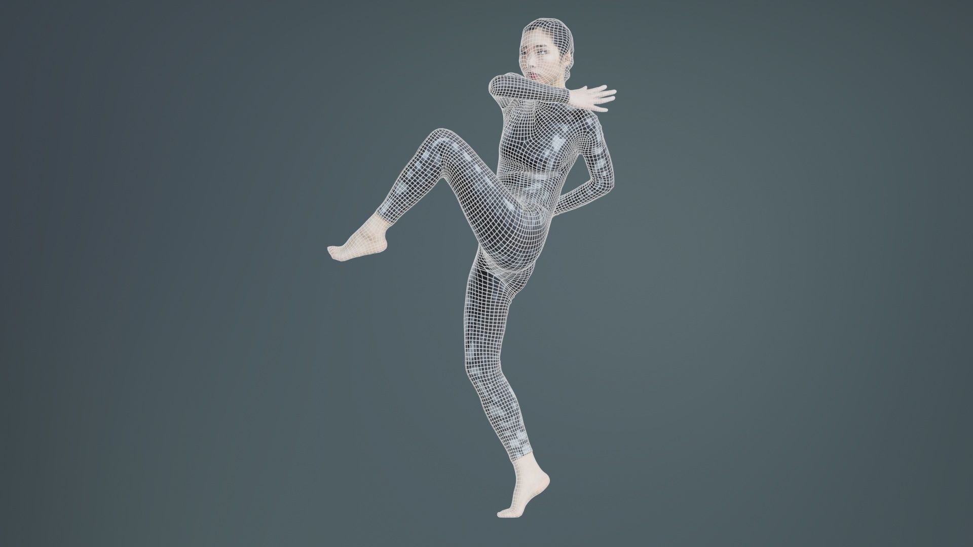 Asian Woman Wearing Snake Print Catsuit 010 Low-poly 3D model_9