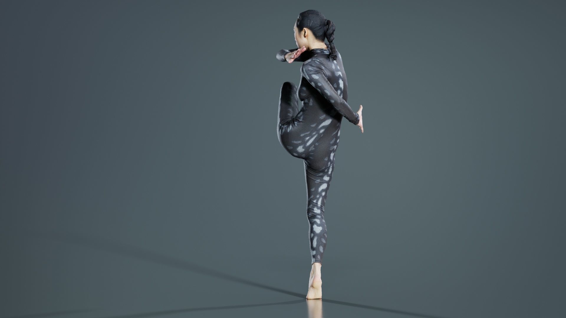 Asian Woman Wearing Snake Print Catsuit 010 Low-poly 3D model_8