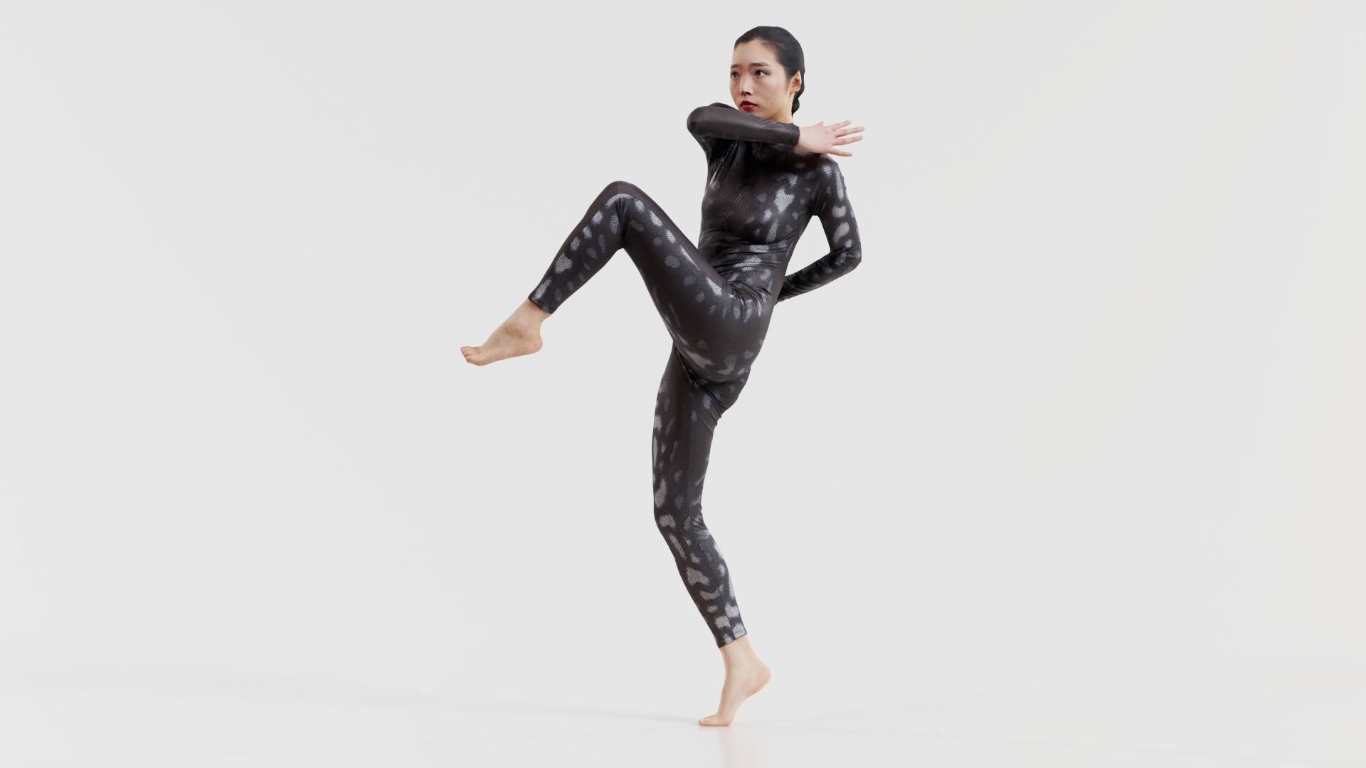 Asian Woman Wearing Snake Print Catsuit 010 Low-poly 3D model_7