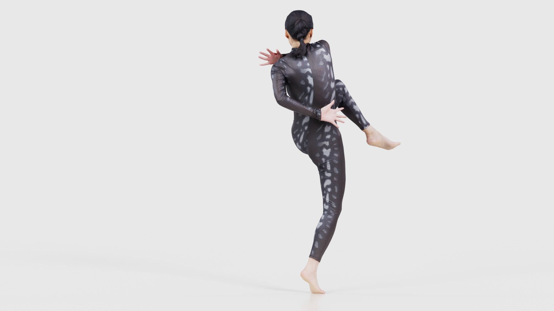 Asian Woman Wearing Snake Print Catsuit 010 Low-poly 3D model_22