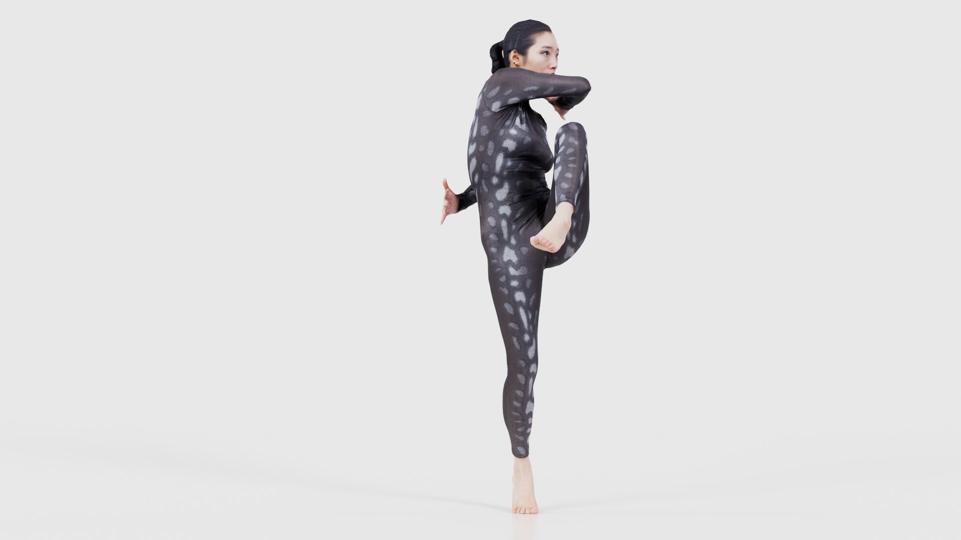 Asian Woman Wearing Snake Print Catsuit 010 Low-poly 3D model_18