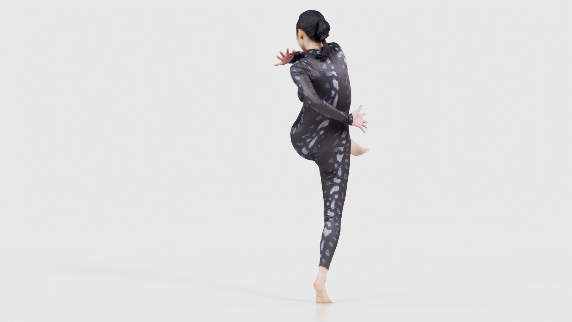 Asian Woman Wearing Snake Print Catsuit 010 Low-poly 3D model_23