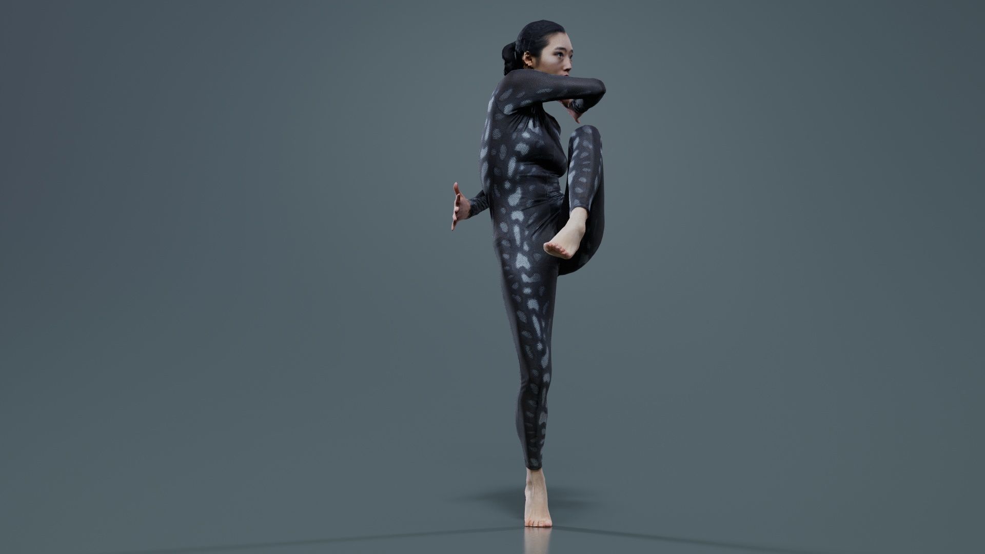 Asian Woman Wearing Snake Print Catsuit 010 Low-poly 3D model_2