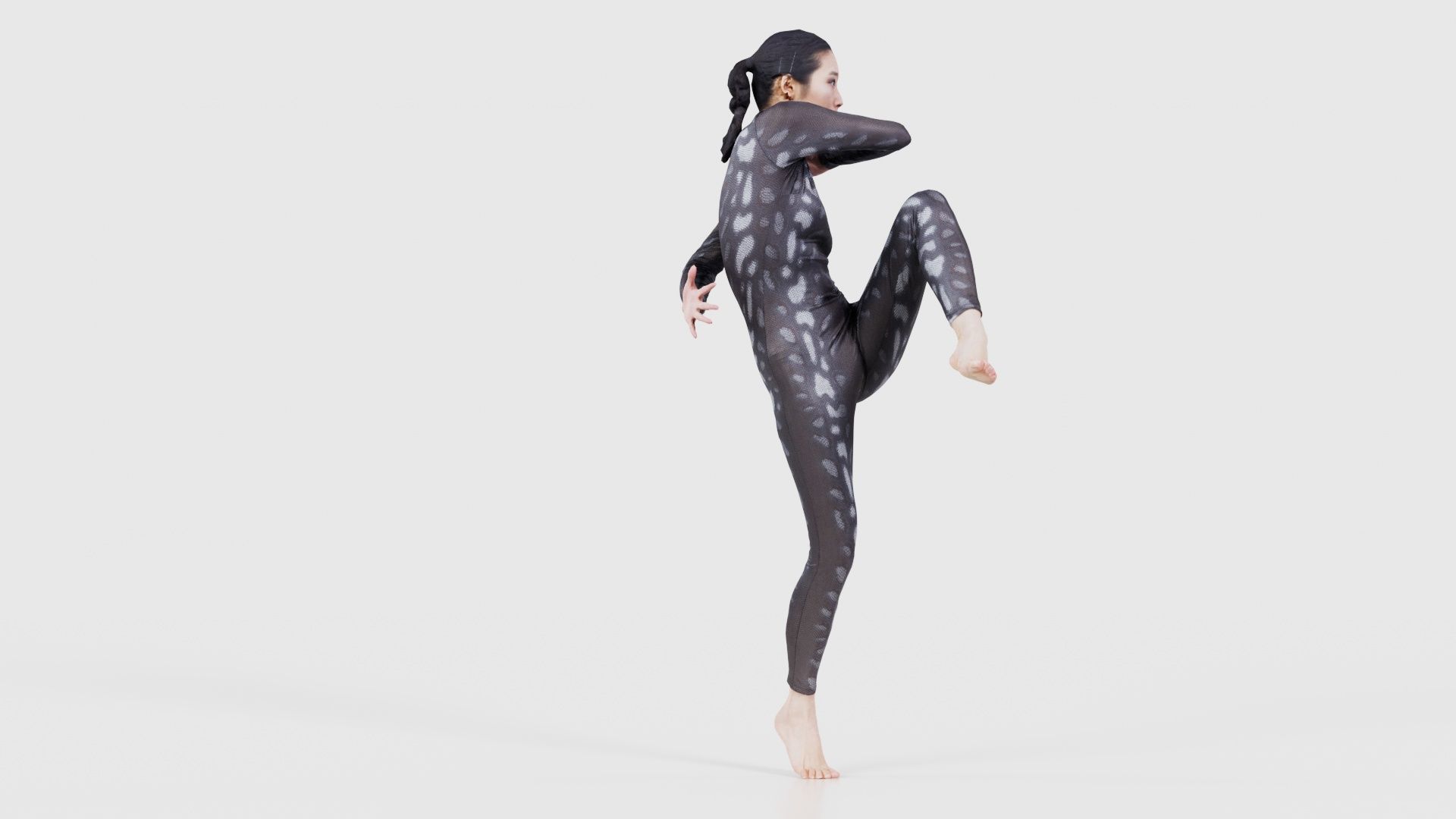 Asian Woman Wearing Snake Print Catsuit 010 Low-poly 3D model_19