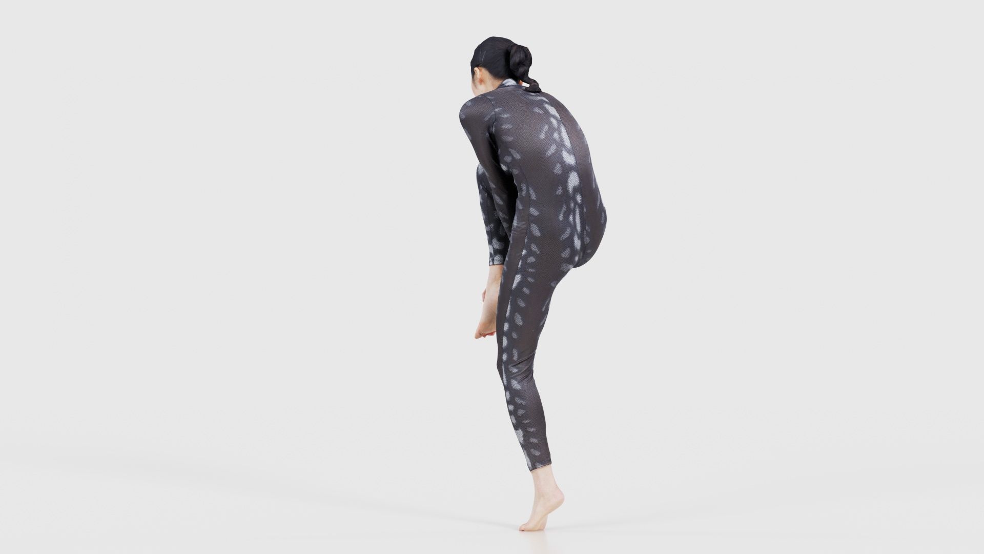 Asian Woman Wearing Snake Print Catsuit 013 Low-poly 3D model_24