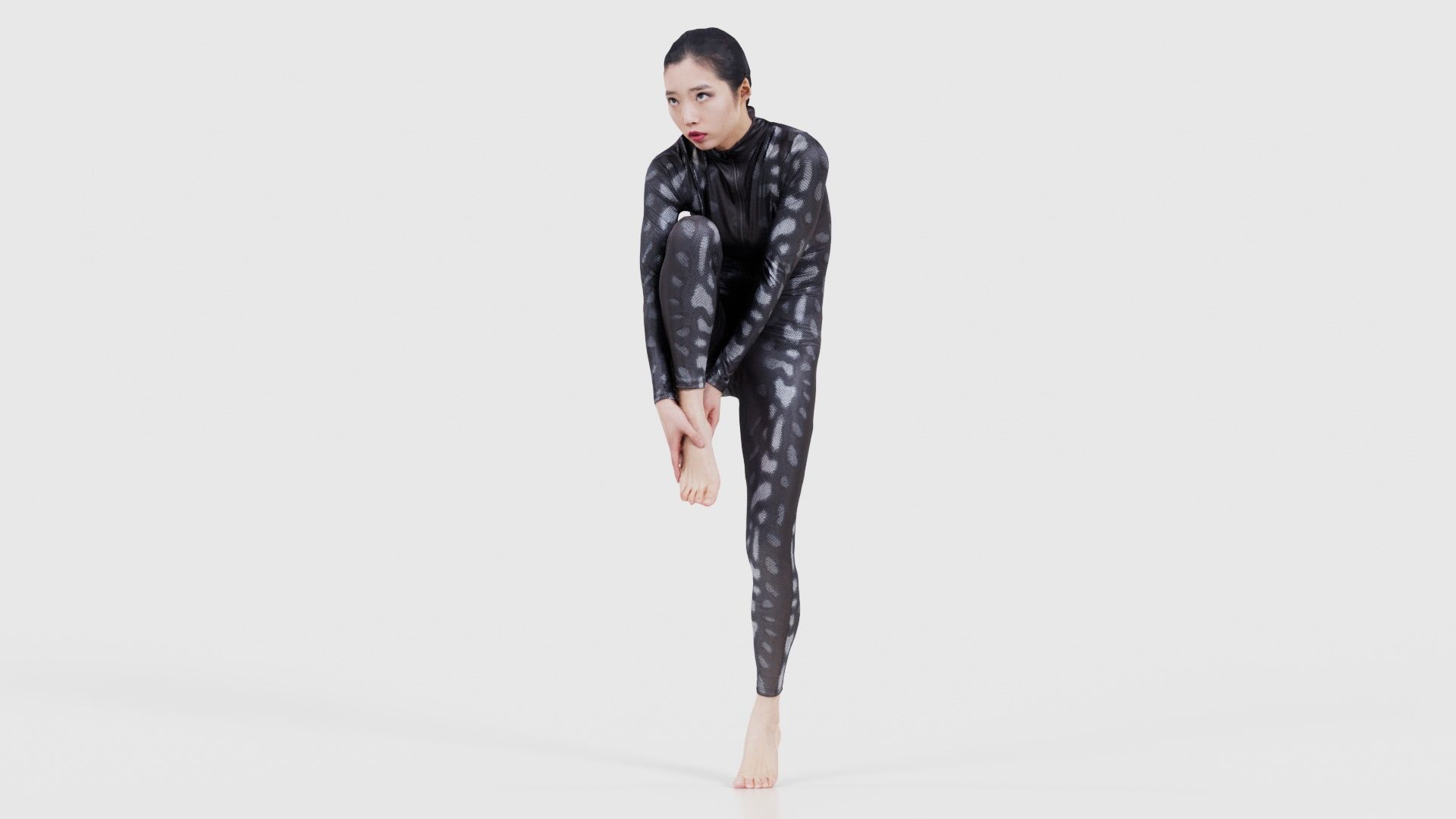 Asian Woman Wearing Snake Print Catsuit 013 Low-poly 3D model_16