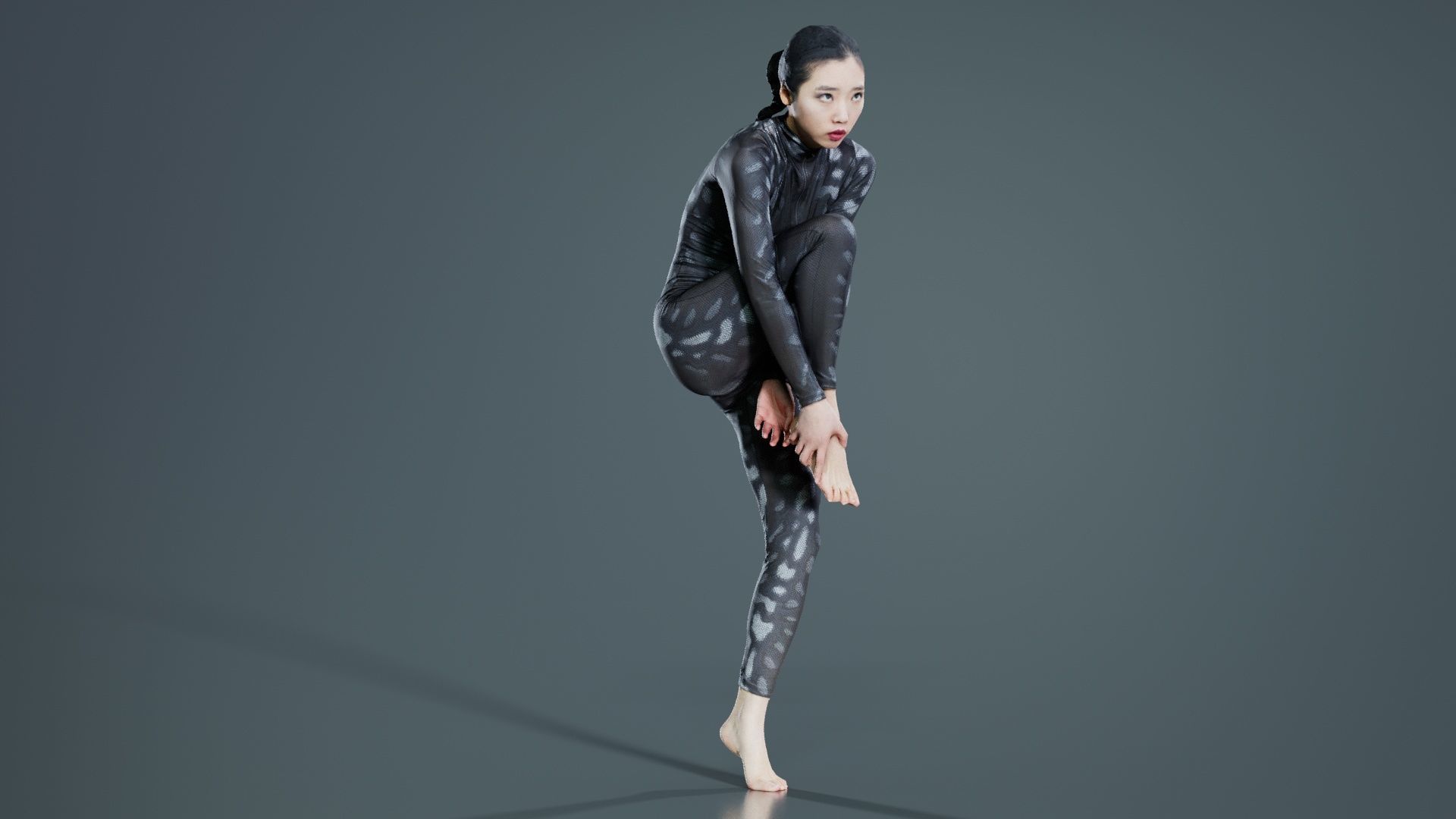 Asian Woman Wearing Snake Print Catsuit 013 Low-poly 3D model_7